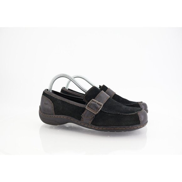 Born Women's Erna Loafer Size 9 Slip On Flat Shoe Black Suede Leather Strap - Picture 1 of 11